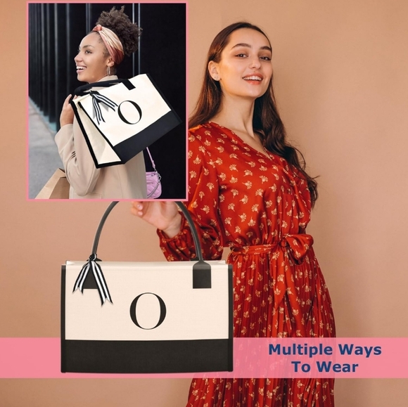 2-Piece Embroidered Canvas Tote Bag with Zipper Pockets - 6.3" D, 13" H, 17" L - Picture 6 of 6